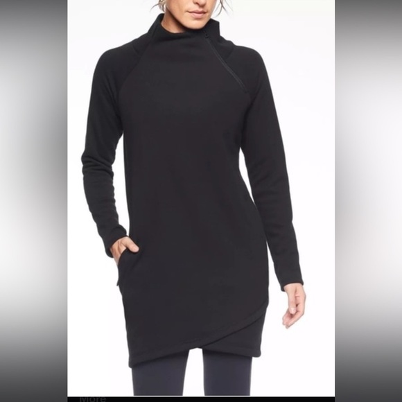 Athleta Women's Tunic S Black Sweatshirt or Mini Dress Side Zip Neck Pullover - Picture 1 of 14